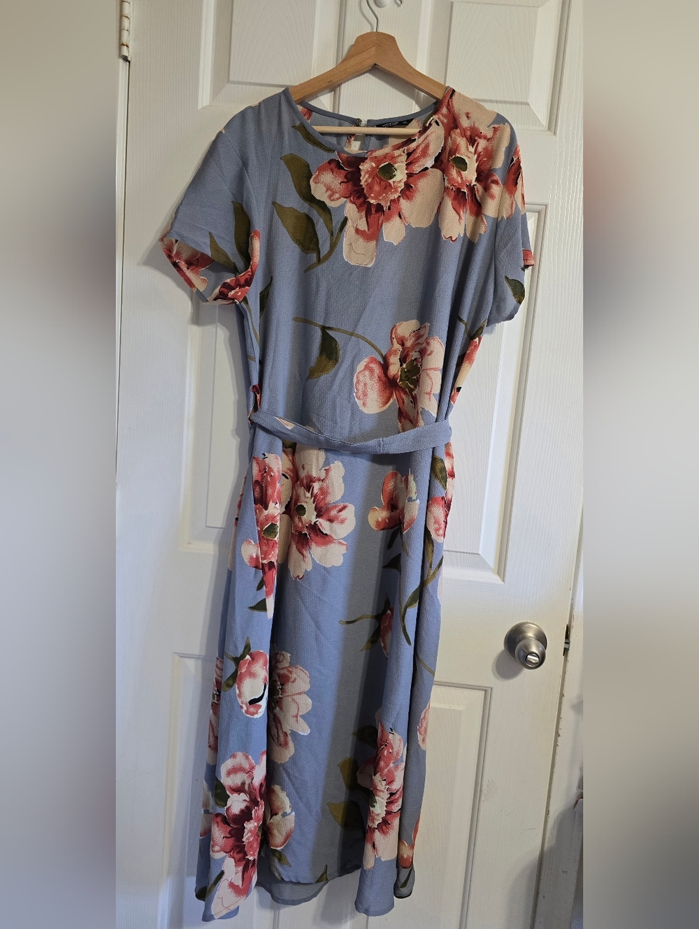 Plus Large Floral Print Belted Dress XL Midi